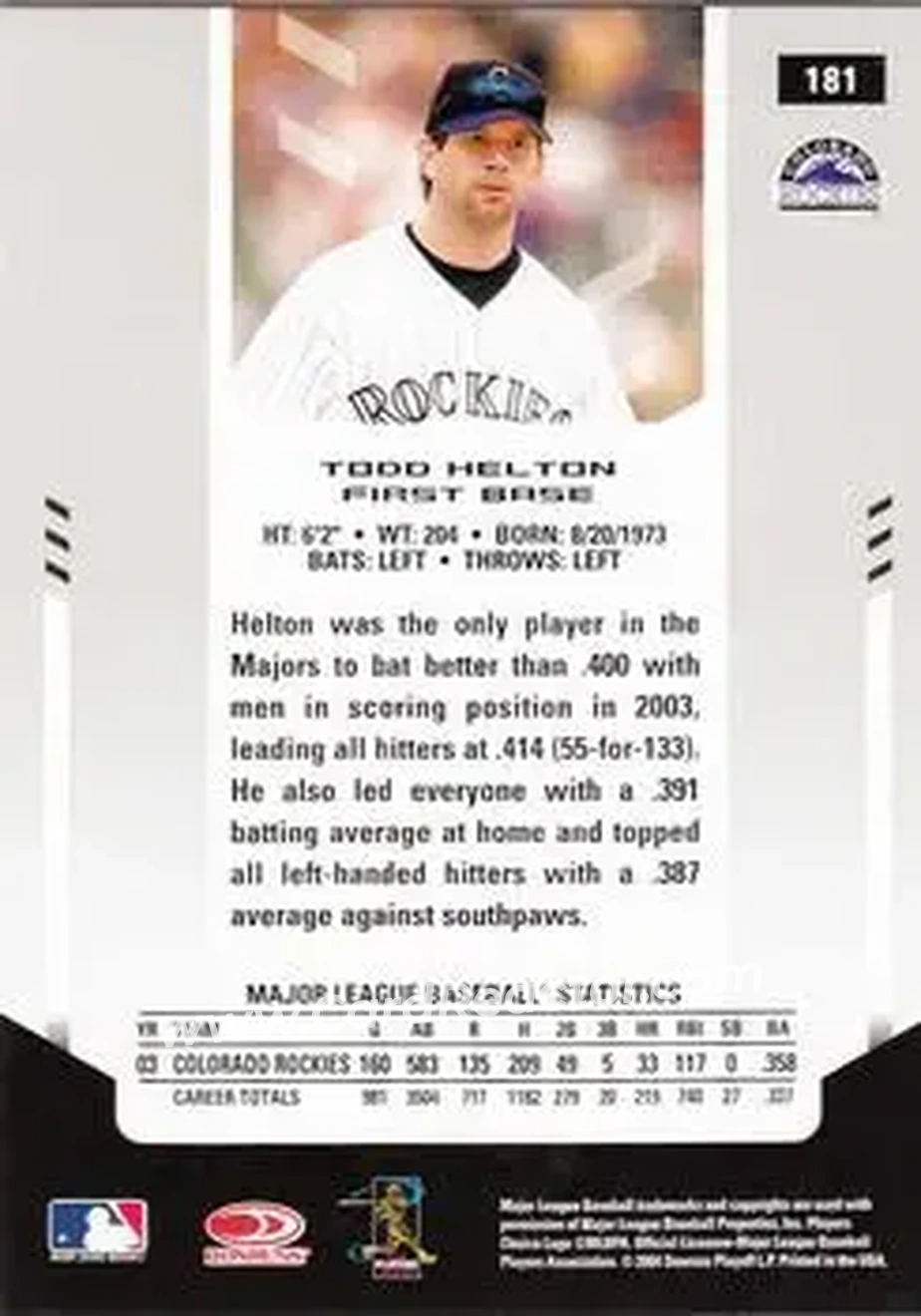 2004 Leaf Certified Materials #181 - Todd Helton - Colorado Rockies - Back