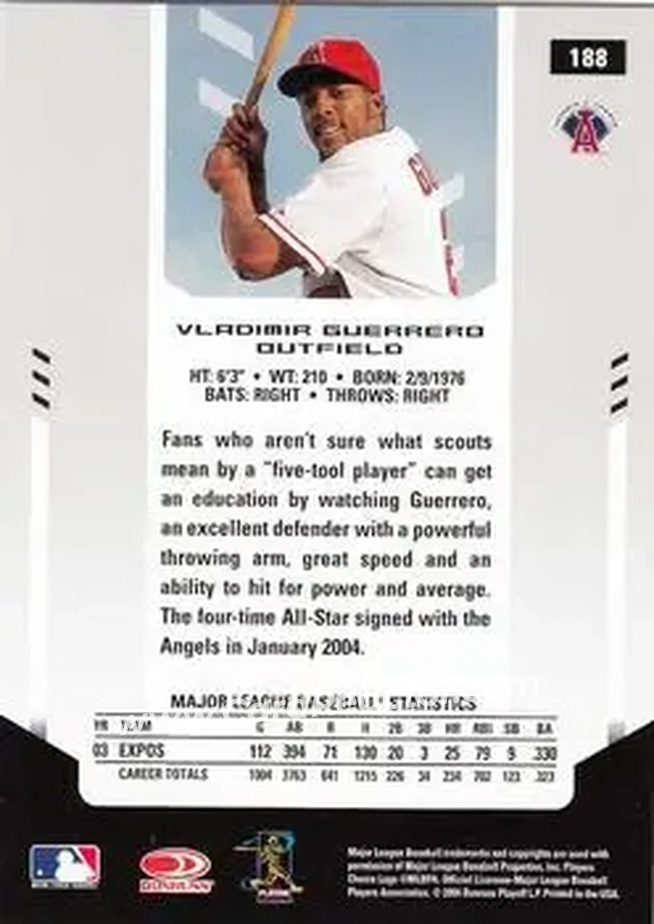 2004 Leaf Certified Materials #188 - Vladimir Guerrero - Anaheim Angels - Back