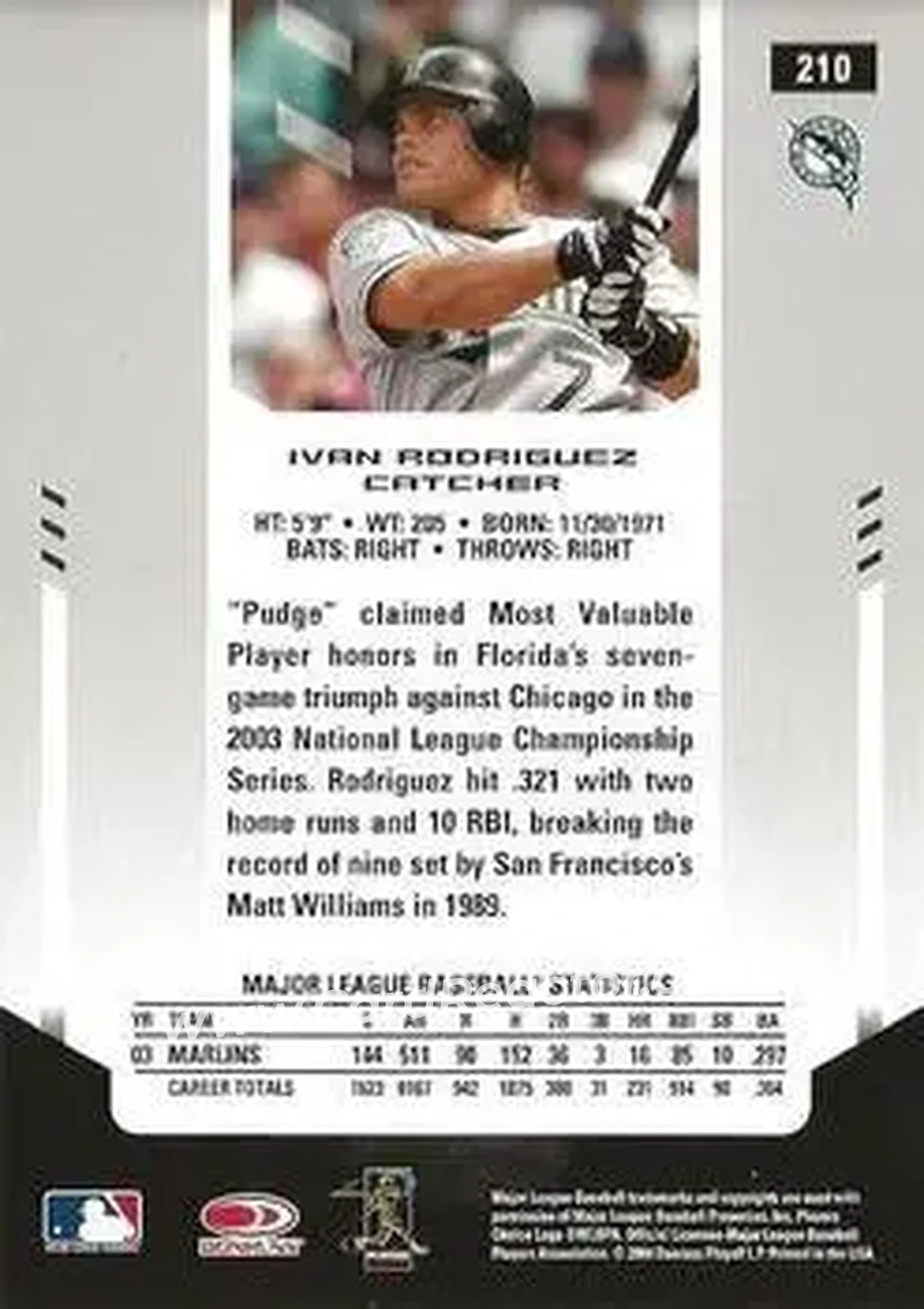 2004 Leaf Certified Materials #210 - Ivan Rodriguez - Florida Marlins - Back