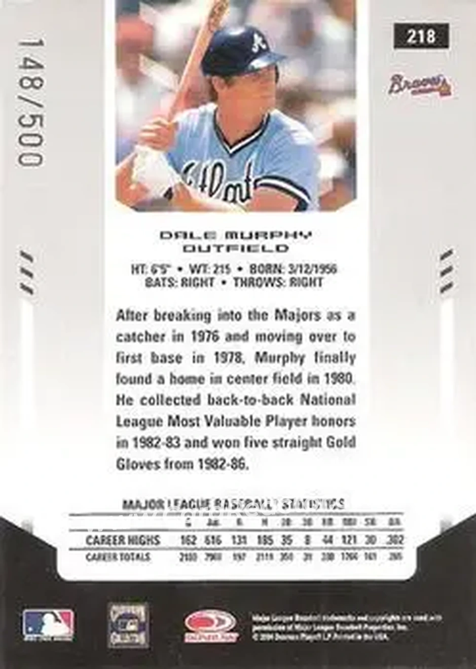 2004 Leaf Certified Materials #218 - Dale Murphy - Atlanta Braves - Back