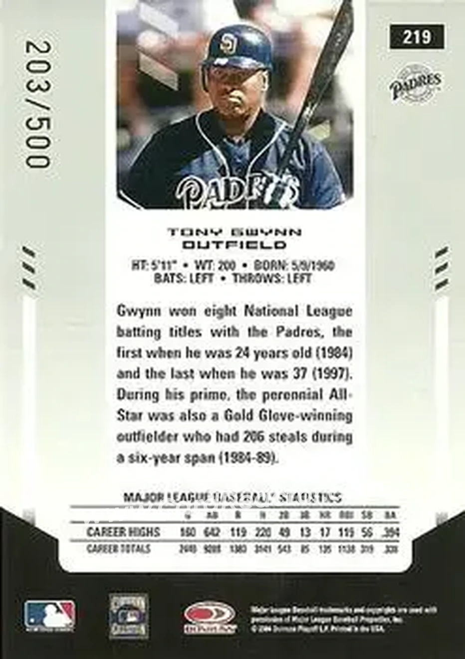 2004 Leaf Certified Materials #219 - Tony Gwynn - San Diego Padres - Back