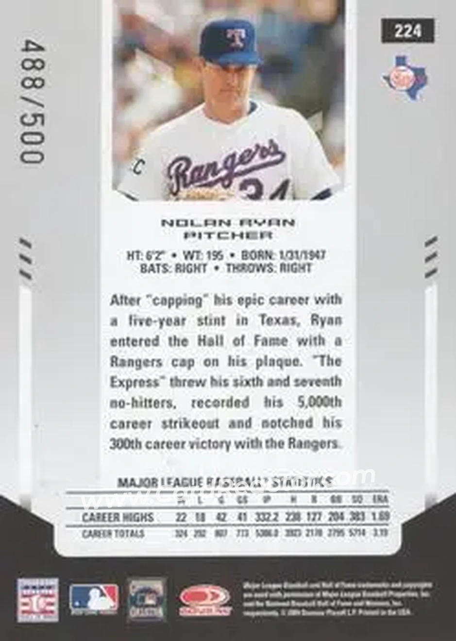 2004 Leaf Certified Materials #224 - Nolan Ryan - Texas Rangers - Back