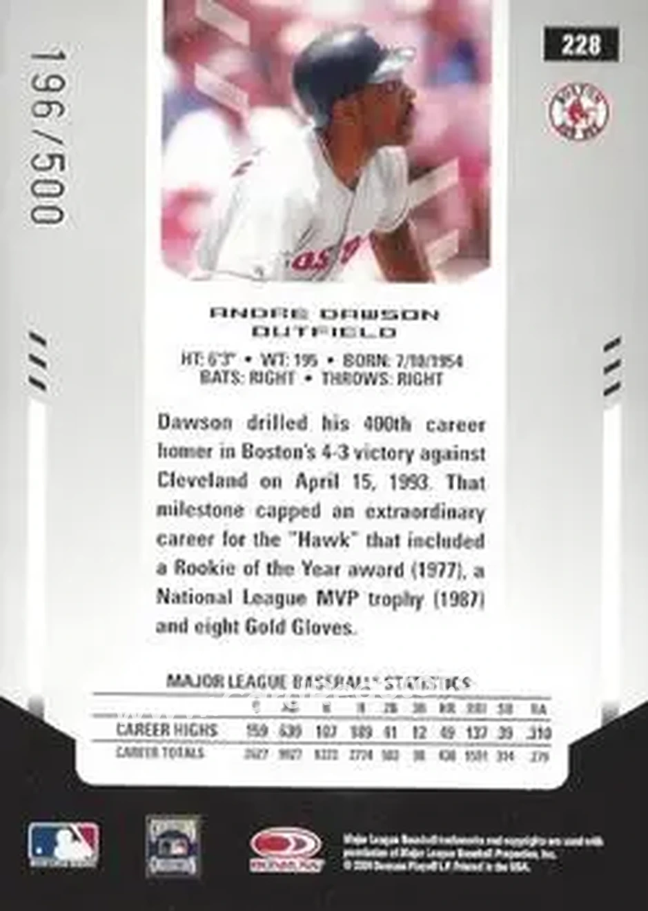 2004 Leaf Certified Materials #228 - Andre Dawson - Boston Red Sox - Back