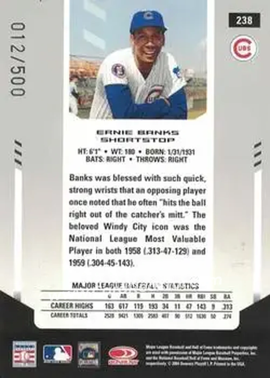 2004 Leaf Certified Materials #238 - Ernie Banks - Chicago Cubs - Back