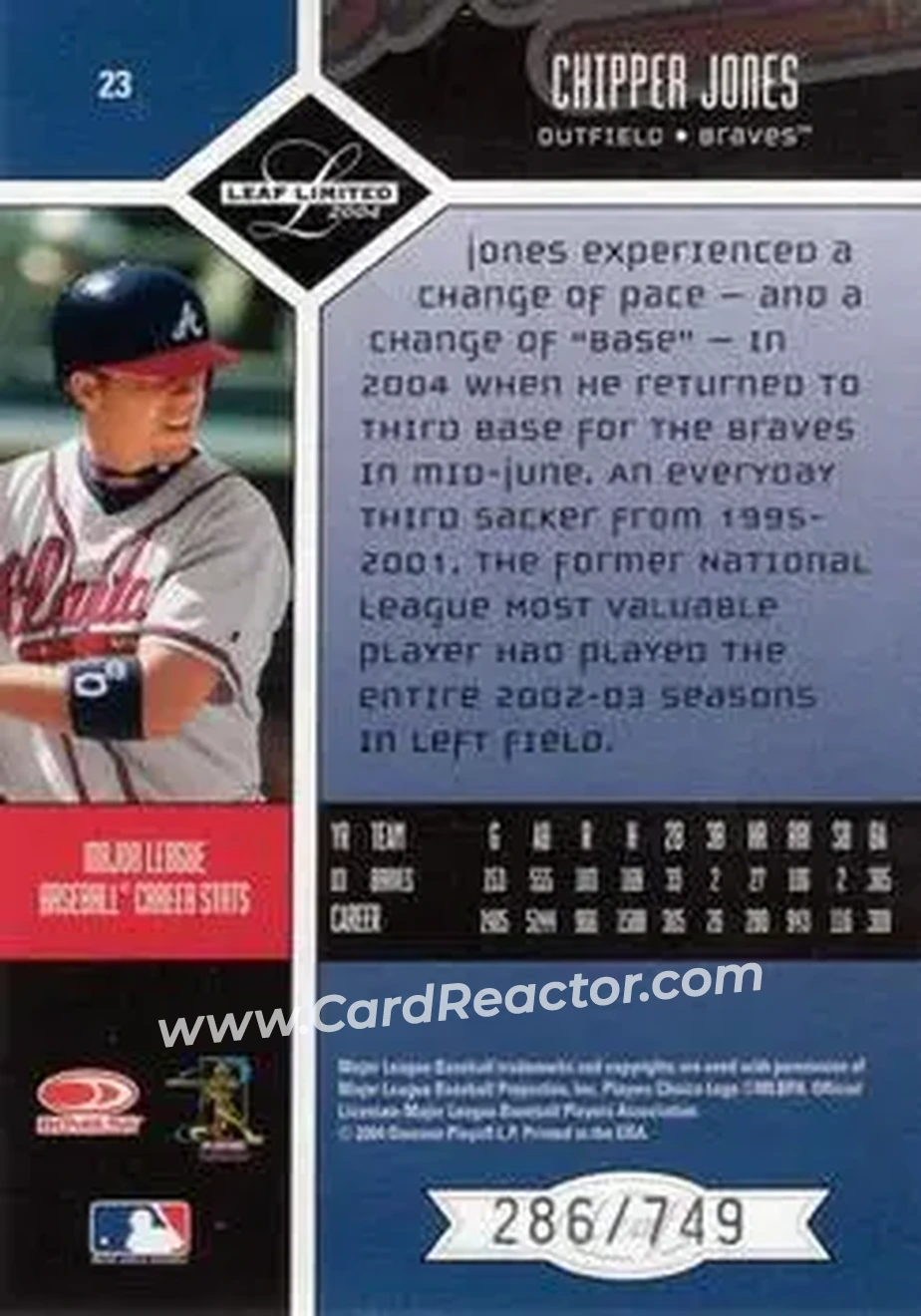 2004 Leaf Limited #23 - Chipper Jones - Atlanta Braves - Back