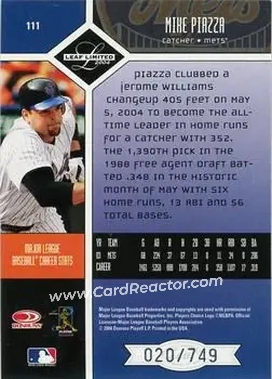 2004 Leaf Limited #111 - Mike Piazza - New York Mets - Back