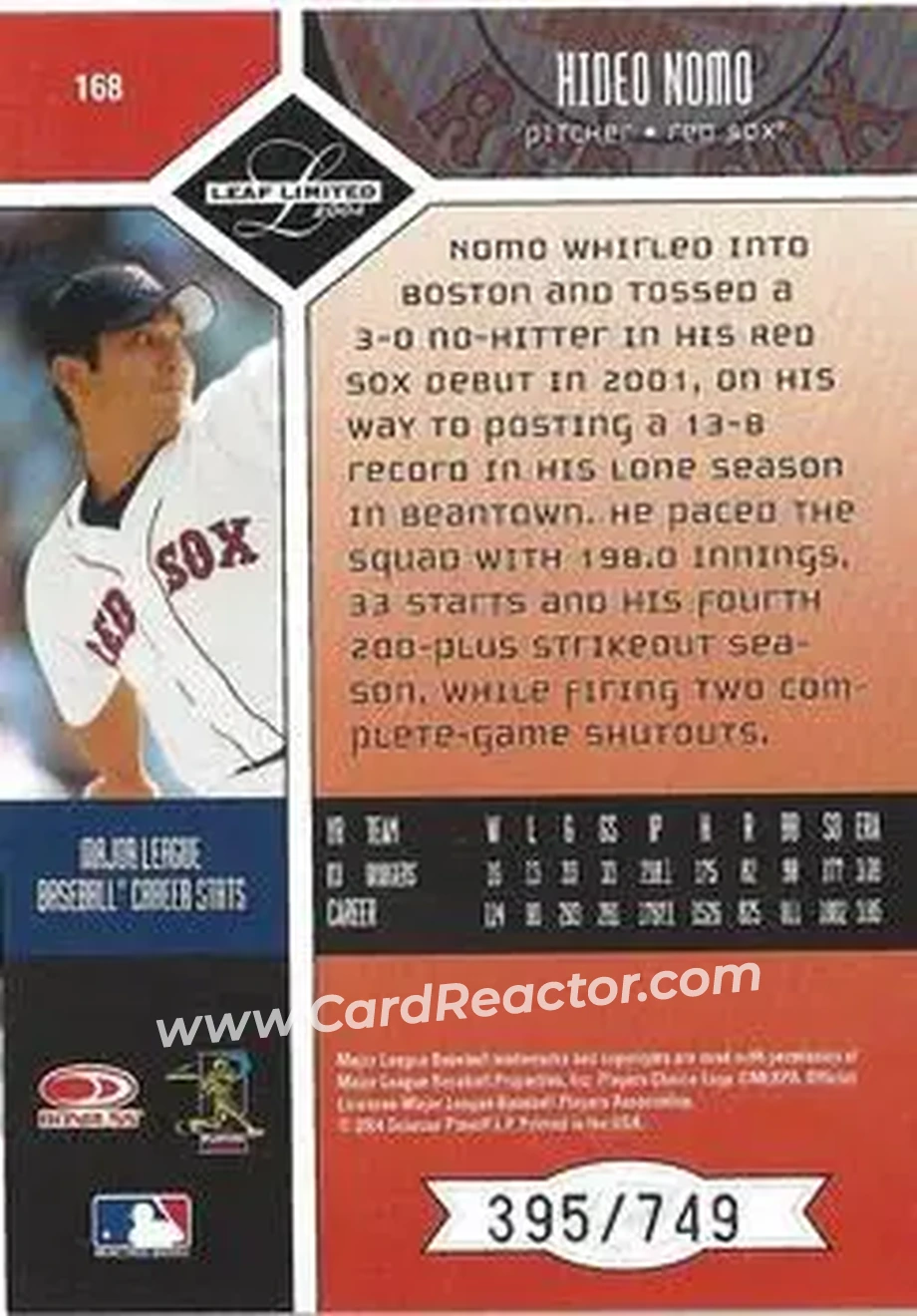 2004 Leaf Limited #168 - Hideo Nomo - Boston Red Sox - Back