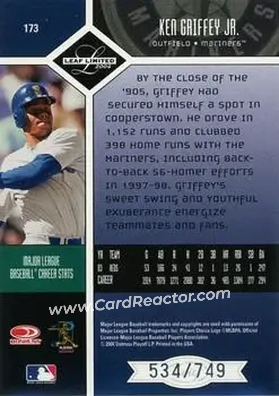 2004 Leaf Limited #173 - Ken Griffey Jr. - Seattle Mariners - Back