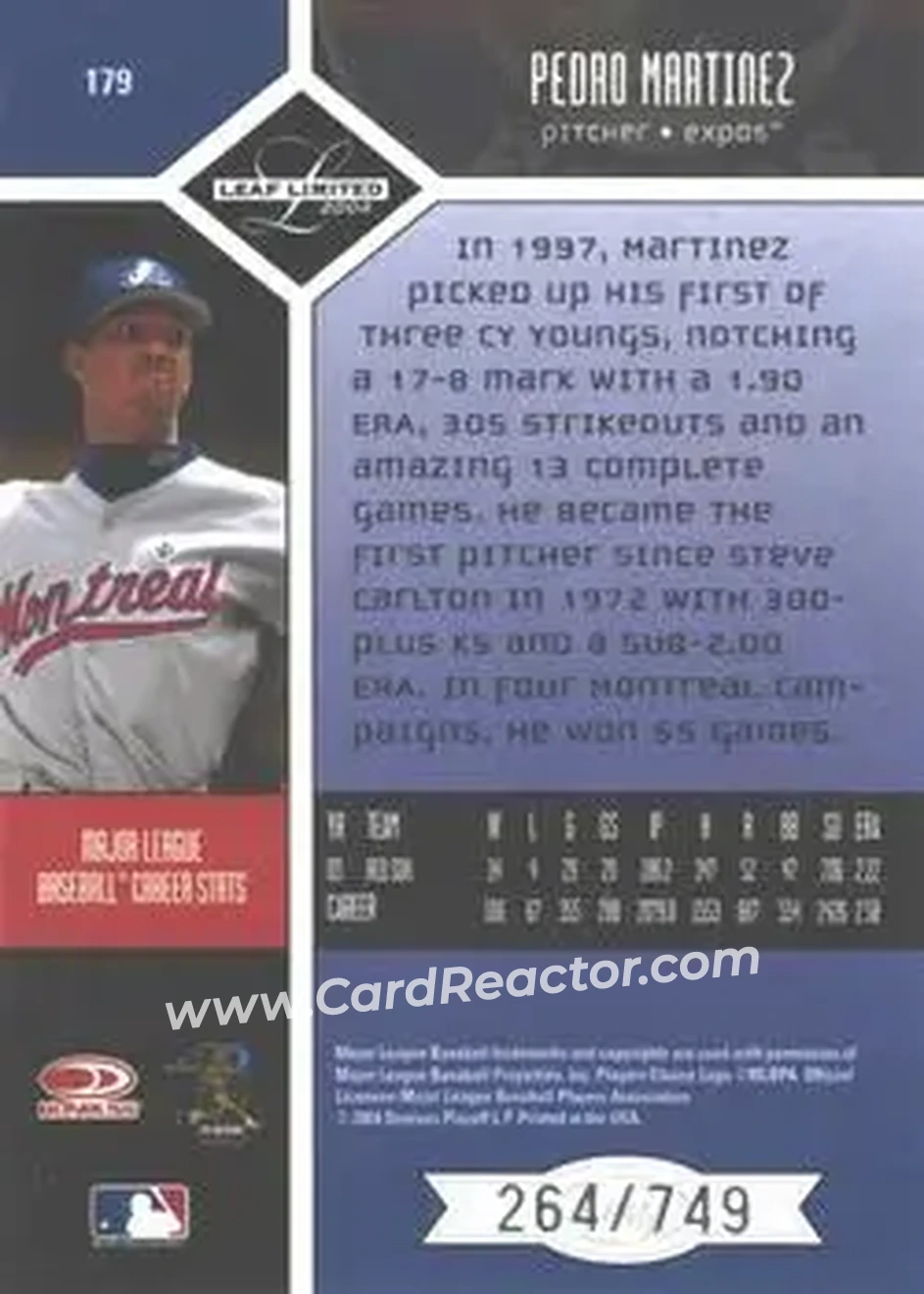 2004 Leaf Limited #179 - Pedro Martinez - Montreal Expos - Back