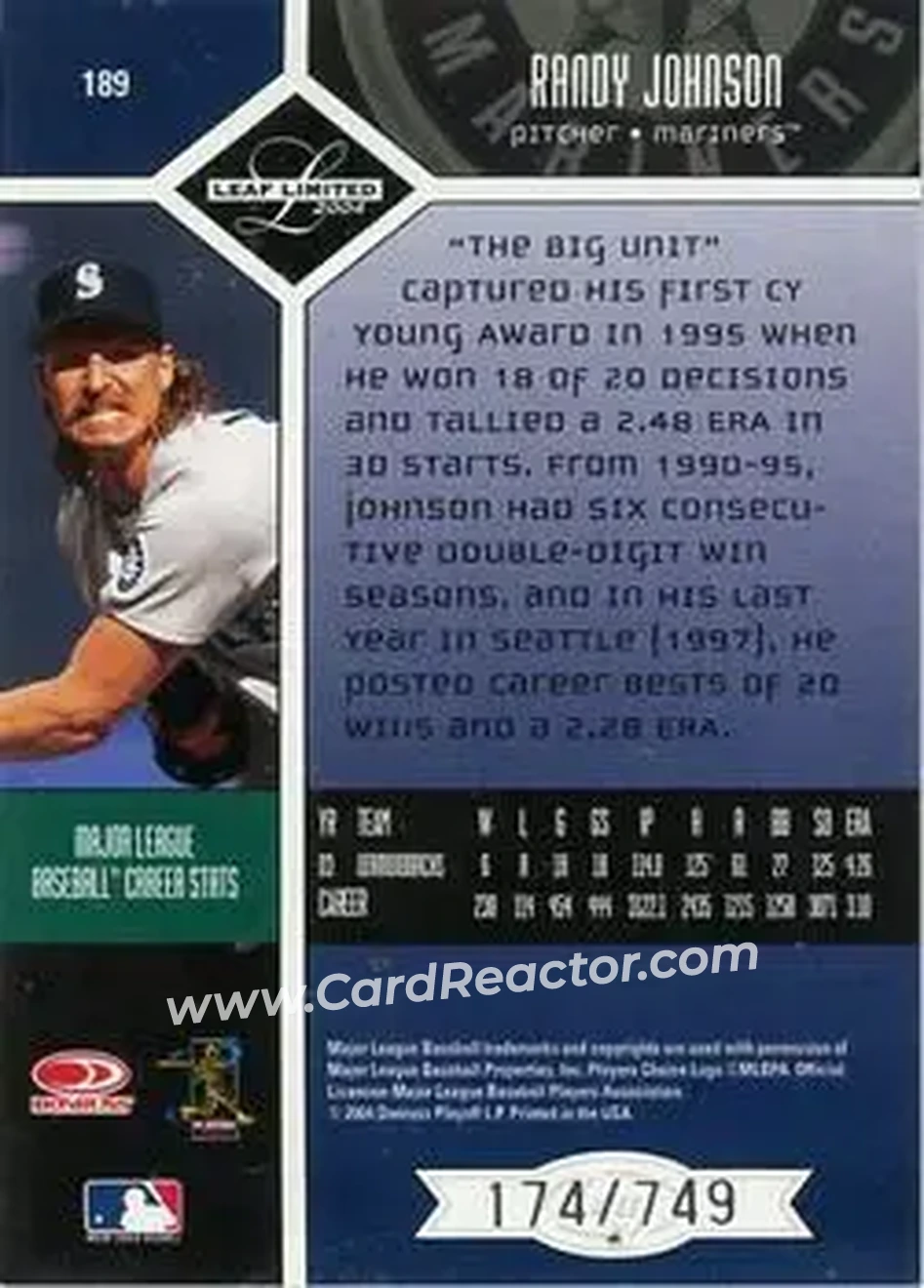 2004 Leaf Limited #189 - Randy Johnson - Seattle Mariners - Back 2004 Leaf Limited #189 - Randy Johnson - Seattle Mariners - Back