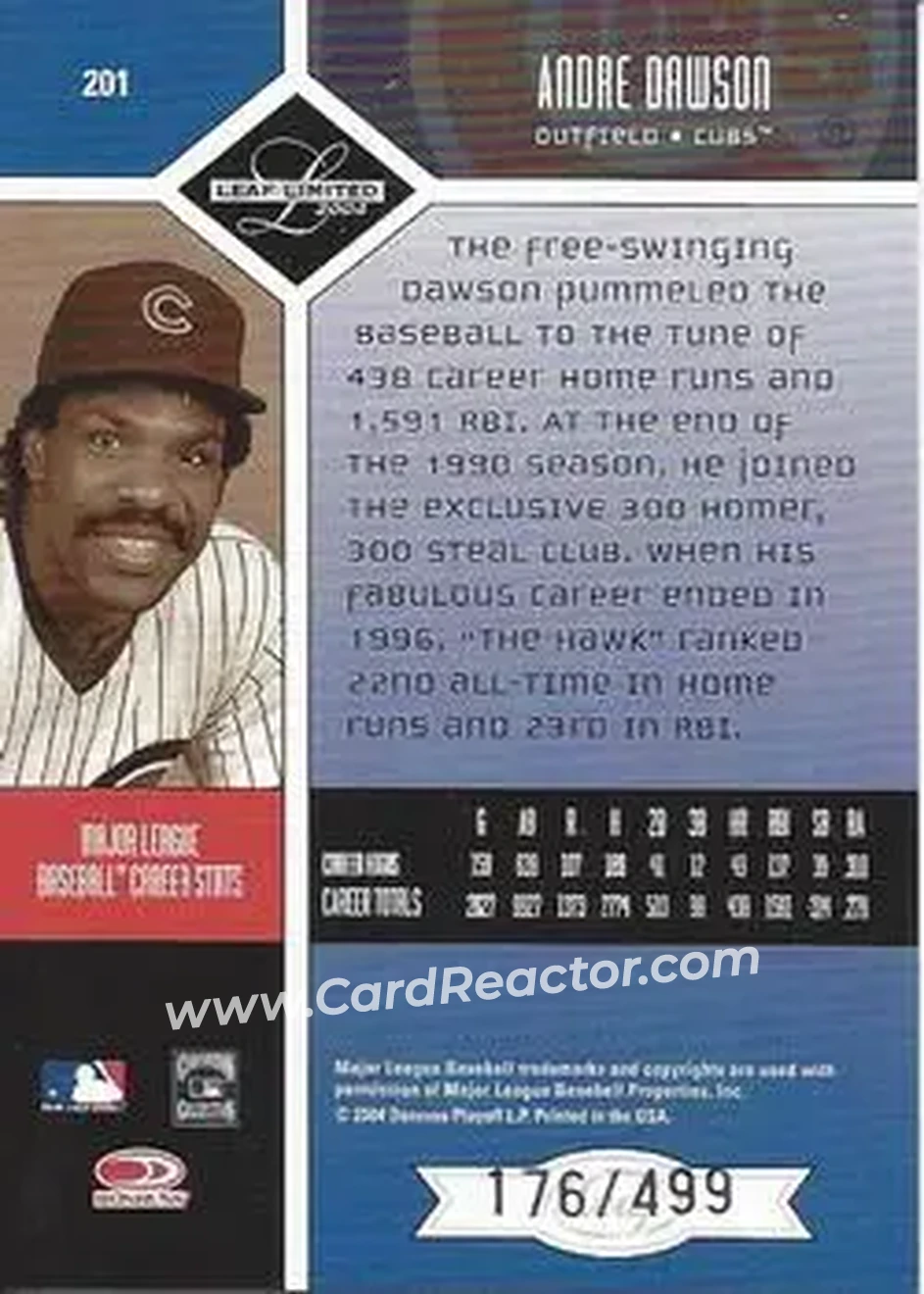 2004 Leaf Limited #201 - Andre Dawson - Chicago Cubs - Back