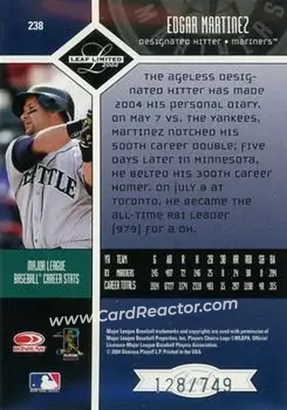 2004 Leaf Limited #238 - Edgar Martinez - Seattle Mariners - Back