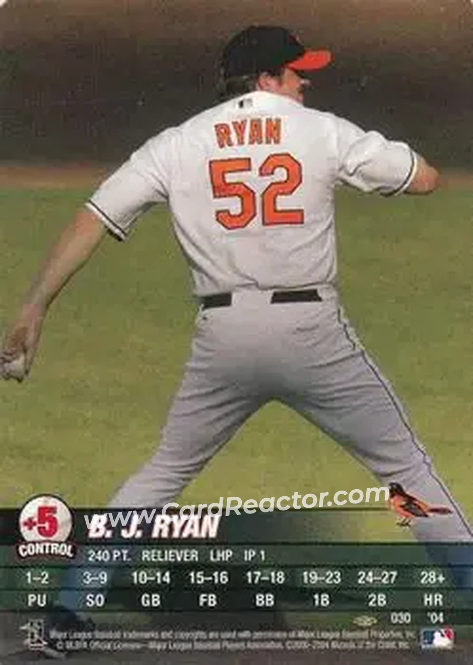 2004 MLB Showdown Pennant Run #030 - B.J. Ryan - Baltimore Orioles - Front