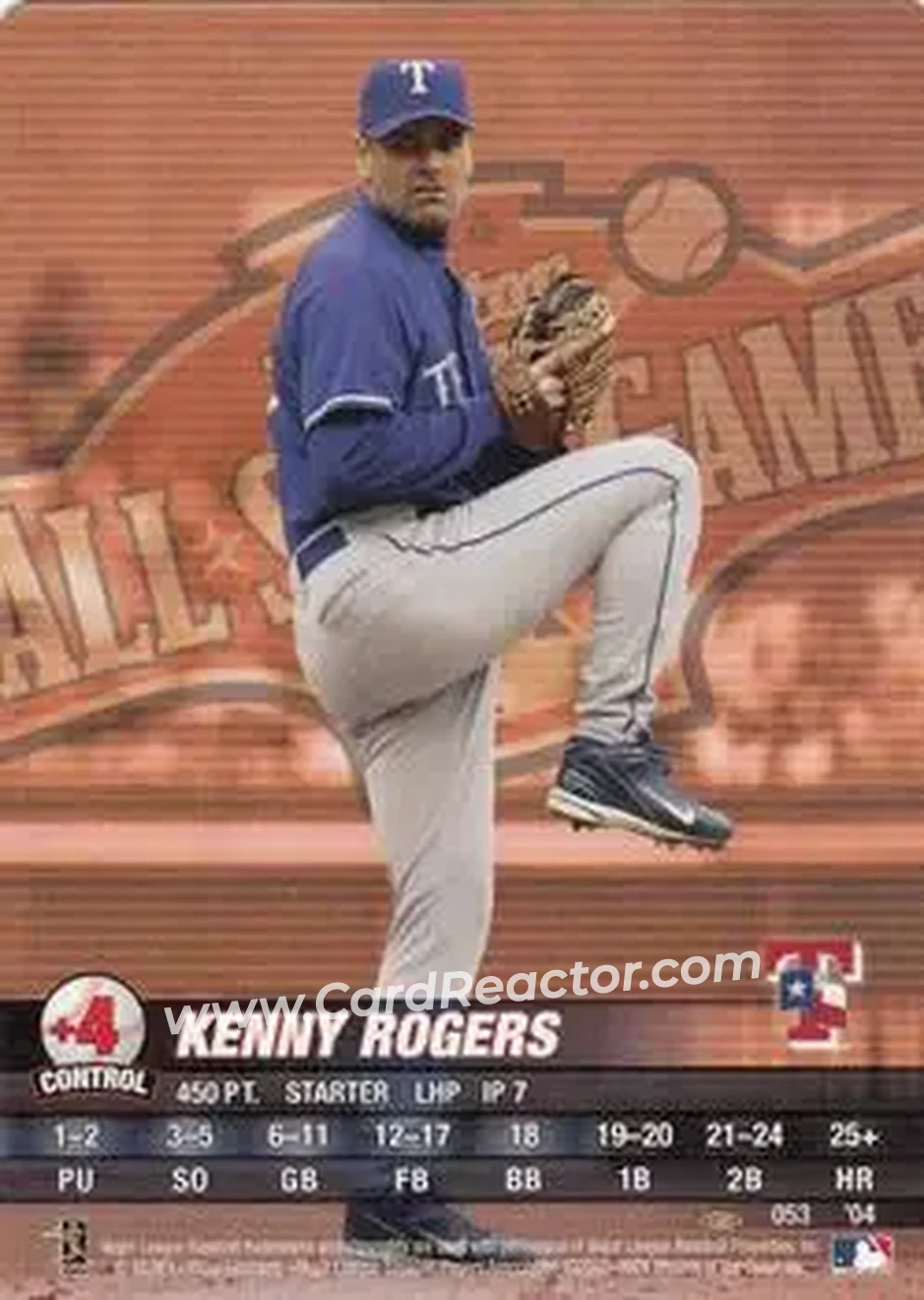 2004 MLB Showdown Pennant Run #053 - Kenny Rogers - Texas Rangers - Front