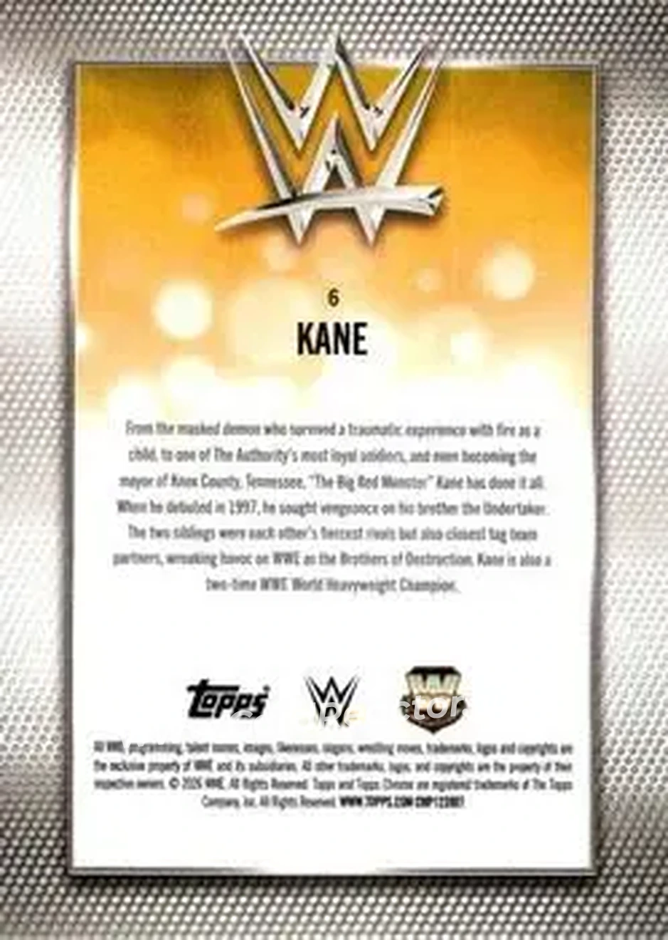 2026 Topps Chrome WWE #6 - Kane - Back 2026 Topps Chrome WWE #6 - Kane - Back