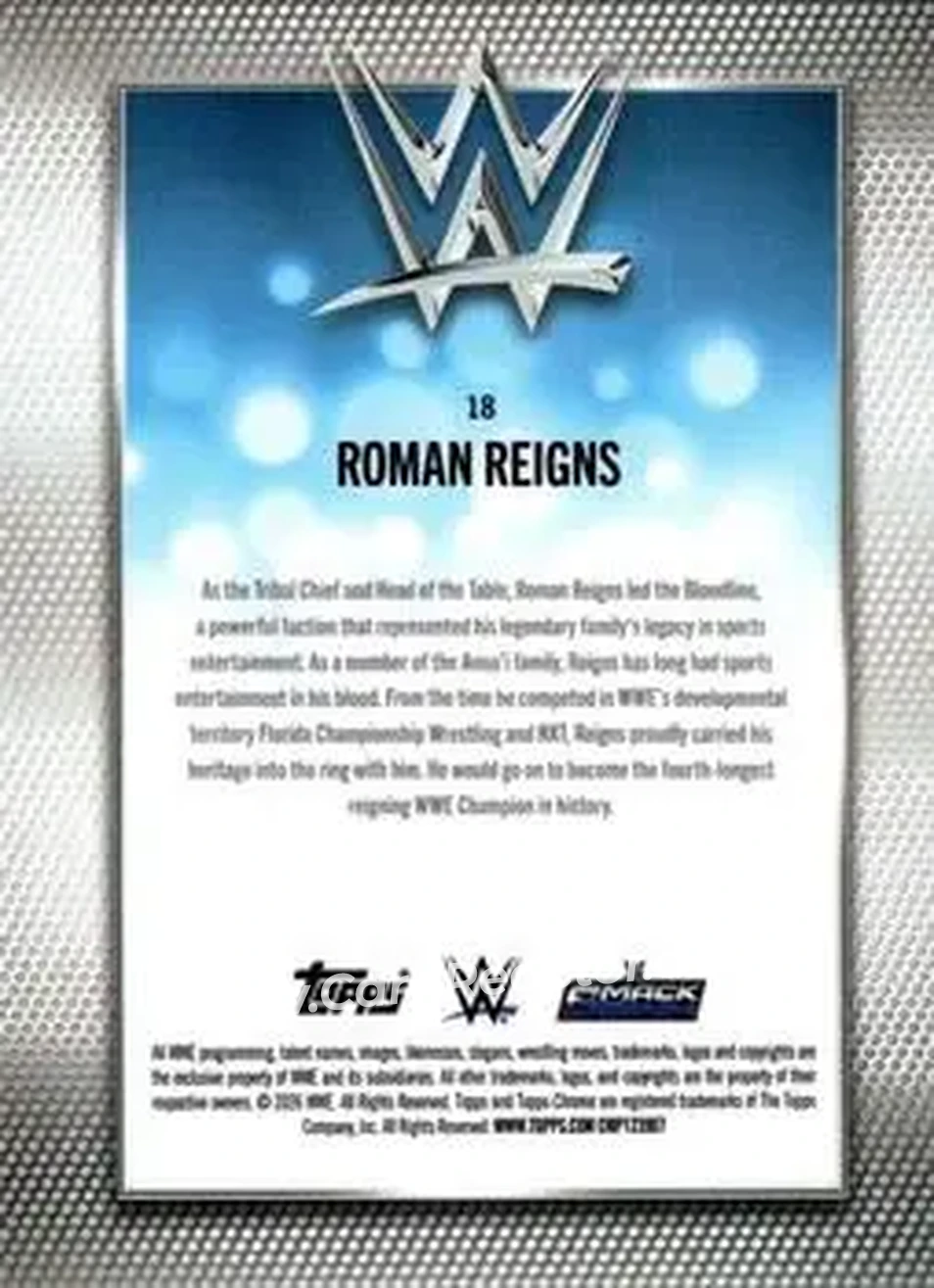 2026 Topps Chrome WWE #18 - Roman Reigns - Back 2026 Topps Chrome WWE #18 - Roman Reigns - Back