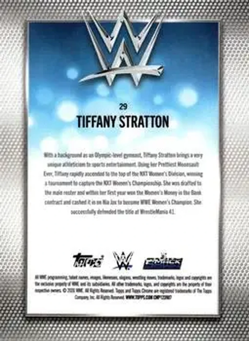 2026 Topps Chrome WWE #29 - Tiffany Stratton - Back 2026 Topps Chrome WWE #29 - Tiffany Stratton - Back