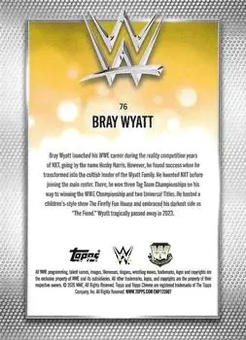 2026 Topps Chrome WWE #76 - "The Fiend" Bray Wyatt - Back 2026 Topps Chrome WWE #76 - "The Fiend" Bray Wyatt - Back