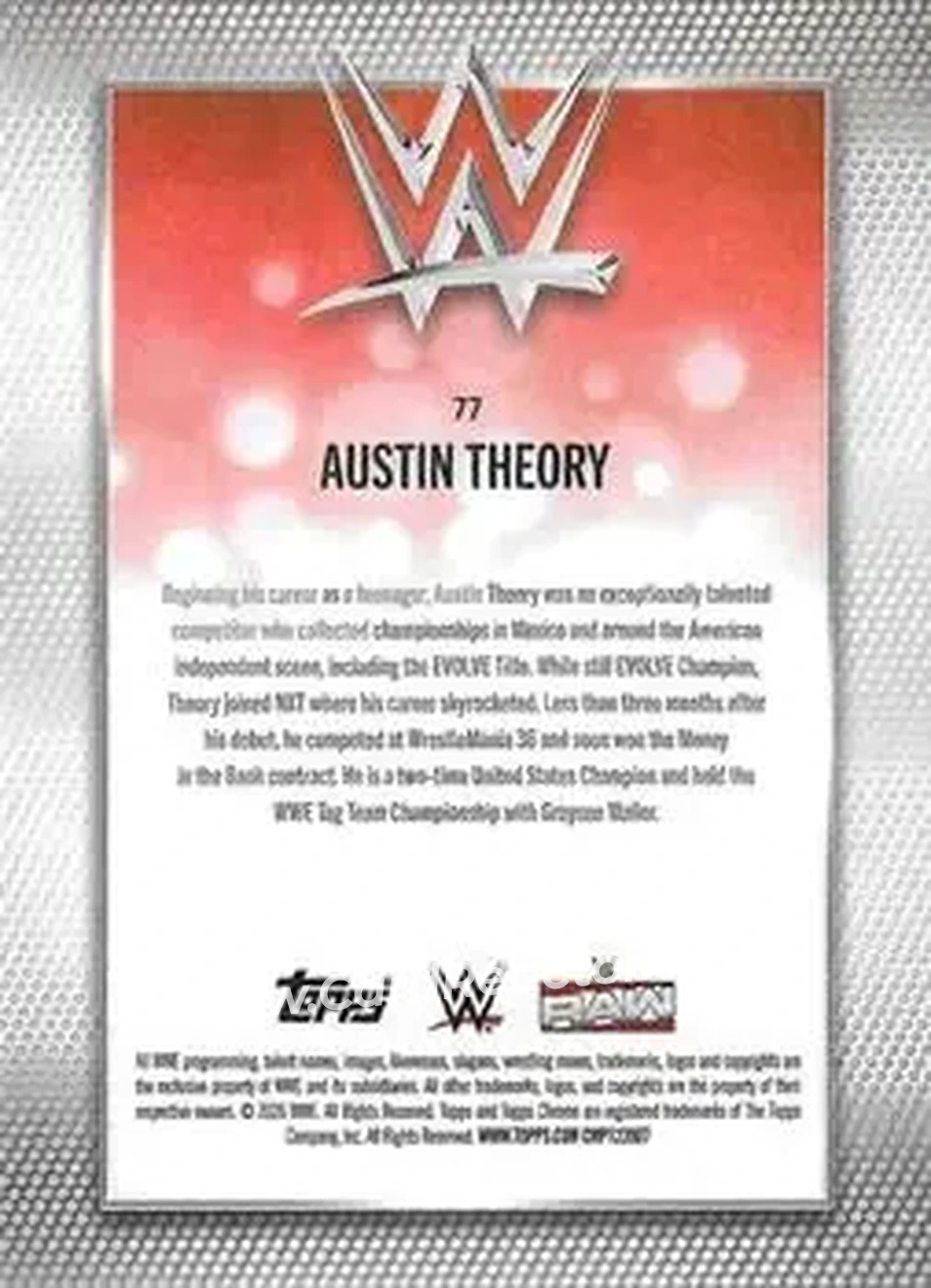 2026 Topps Chrome WWE #77 - Austin Theory - Back 2026 Topps Chrome WWE #77 - Austin Theory - Back