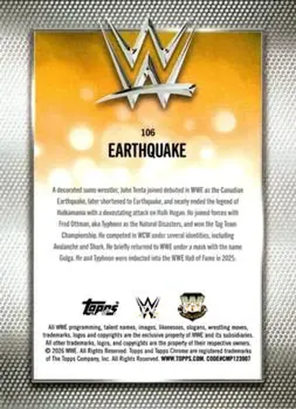 2026 Topps Chrome WWE #106 - Earthquake - Back