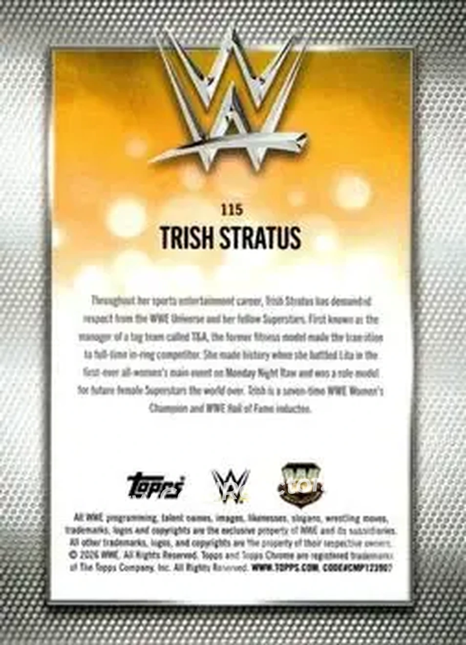 2026 Topps Chrome WWE #115 - Trish Stratus - Back 2026 Topps Chrome WWE #115 - Trish Stratus - Back