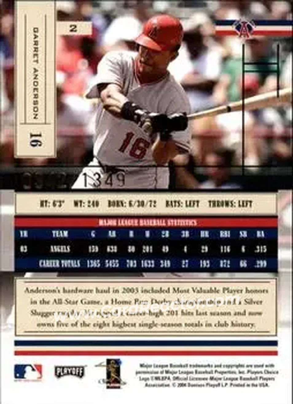 2004 Playoff Absolute Memorabilia #2 - Garret Anderson - Anaheim Angels - Back