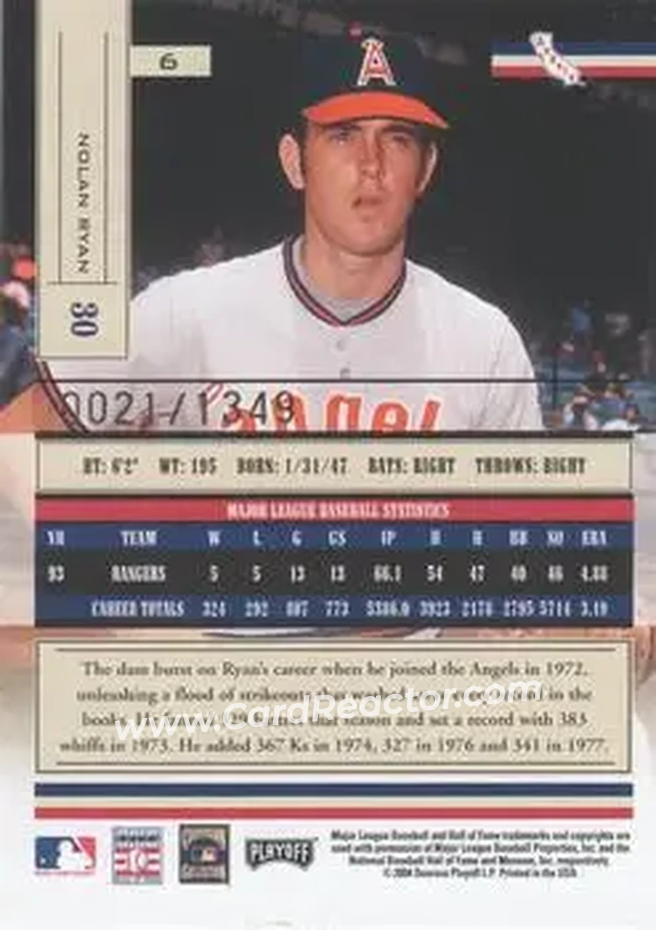2004 Playoff Absolute Memorabilia #6 - Nolan Ryan - California Angels - Back