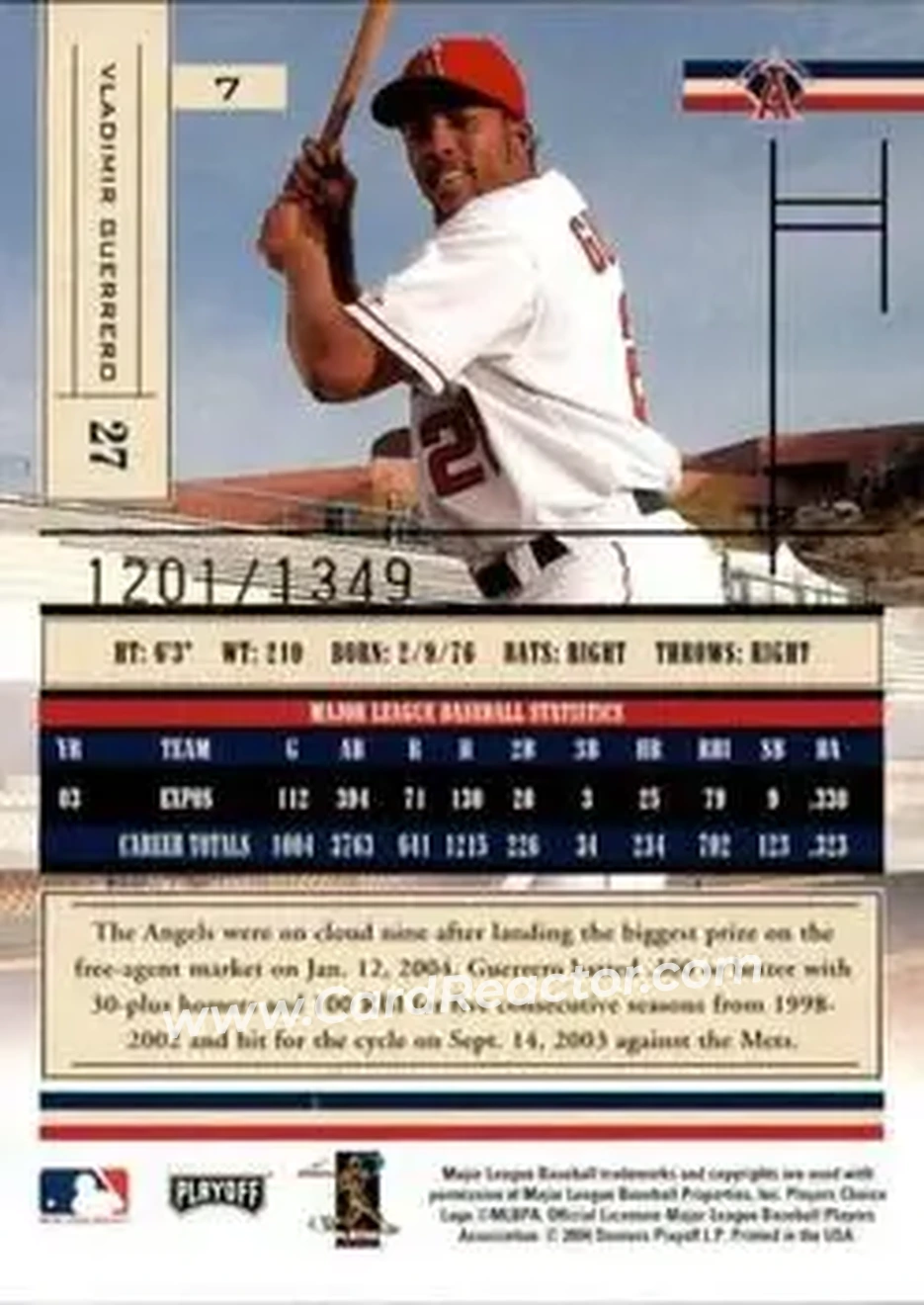 2004 Playoff Absolute Memorabilia #7 - Vladimir Guerrero - Anaheim Angels - Back
