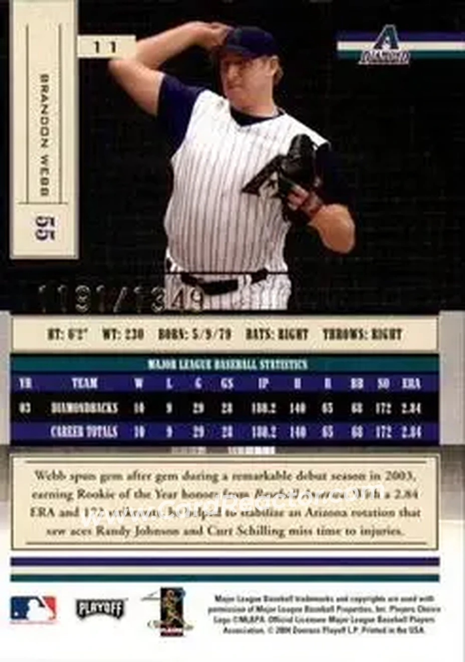 2004 Playoff Absolute Memorabilia #11 - Brandon Webb - Arizona Diamondbacks - Back