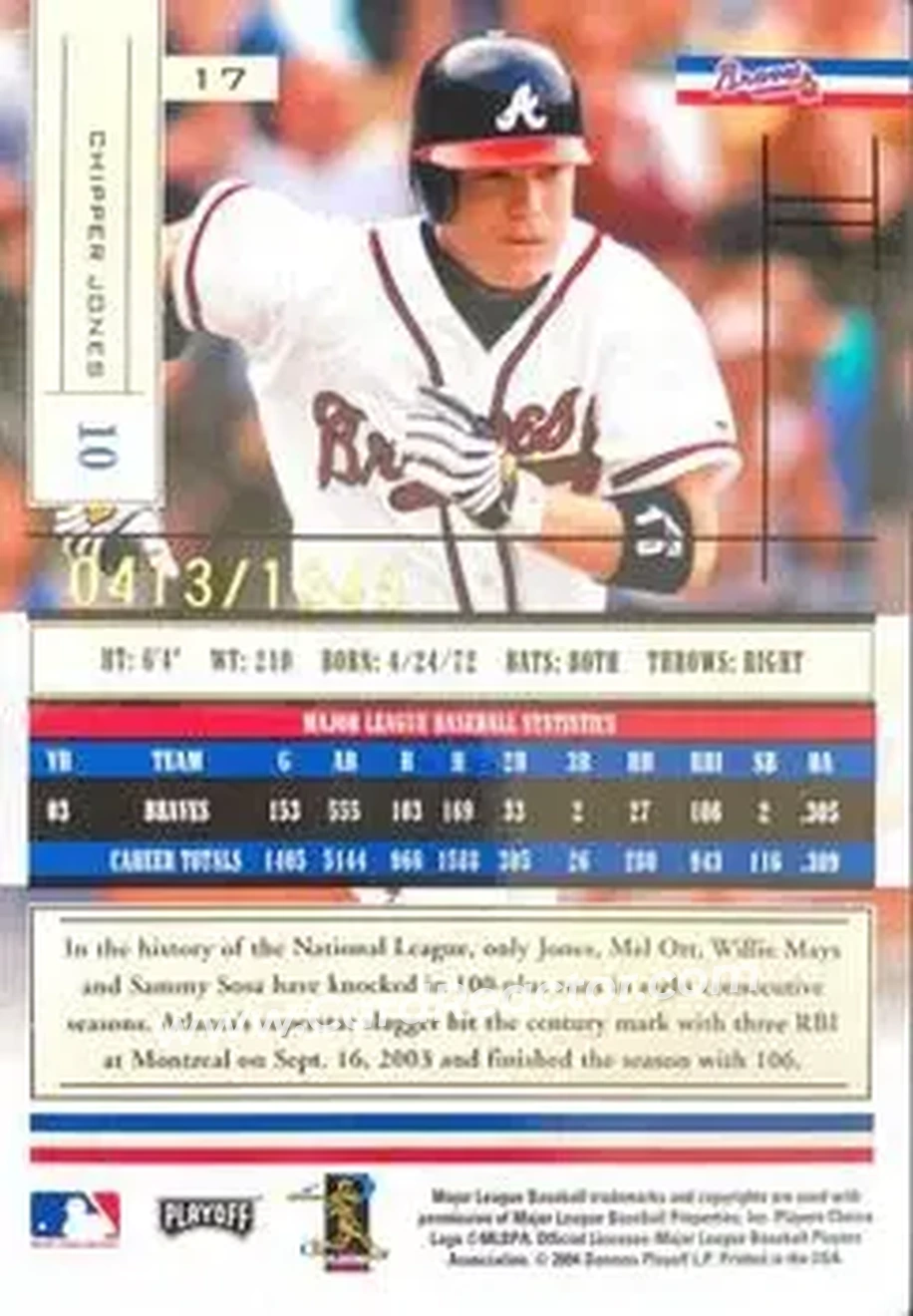 2004 Playoff Absolute Memorabilia #17 - Chipper Jones - Atlanta Braves - Back