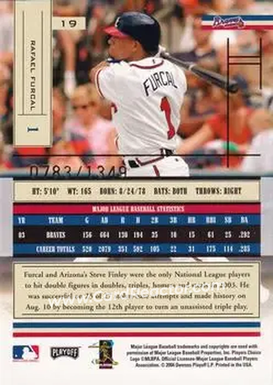 2004 Playoff Absolute Memorabilia #19 - Rafael Furcal - Atlanta Braves - Back
