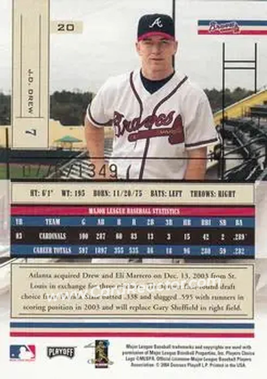 2004 Playoff Absolute Memorabilia #20 - J.D. Drew - Atlanta Braves - Back