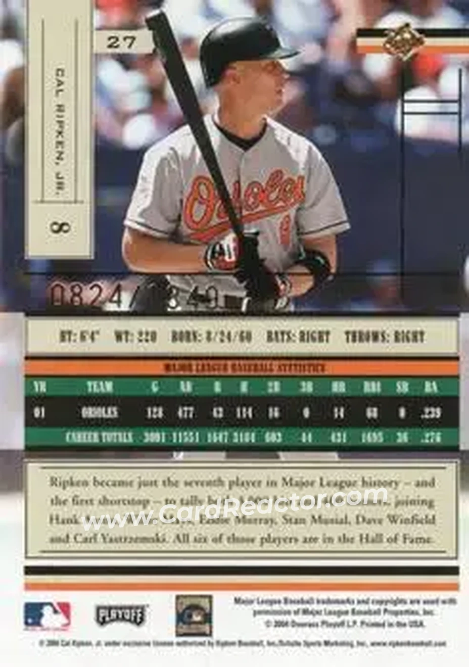 2004 Playoff Absolute Memorabilia #27 - Cal Ripken - Baltimore Orioles - Back