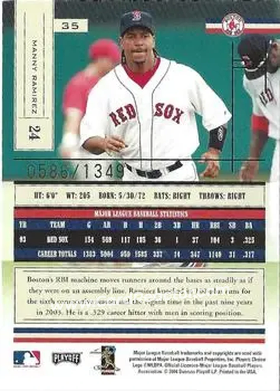 2004 Playoff Absolute Memorabilia #35 - Manny Ramirez - Boston Red Sox - Back 2004 Playoff Absolute Memorabilia #35 - Manny Ramirez - Boston Red Sox - Back