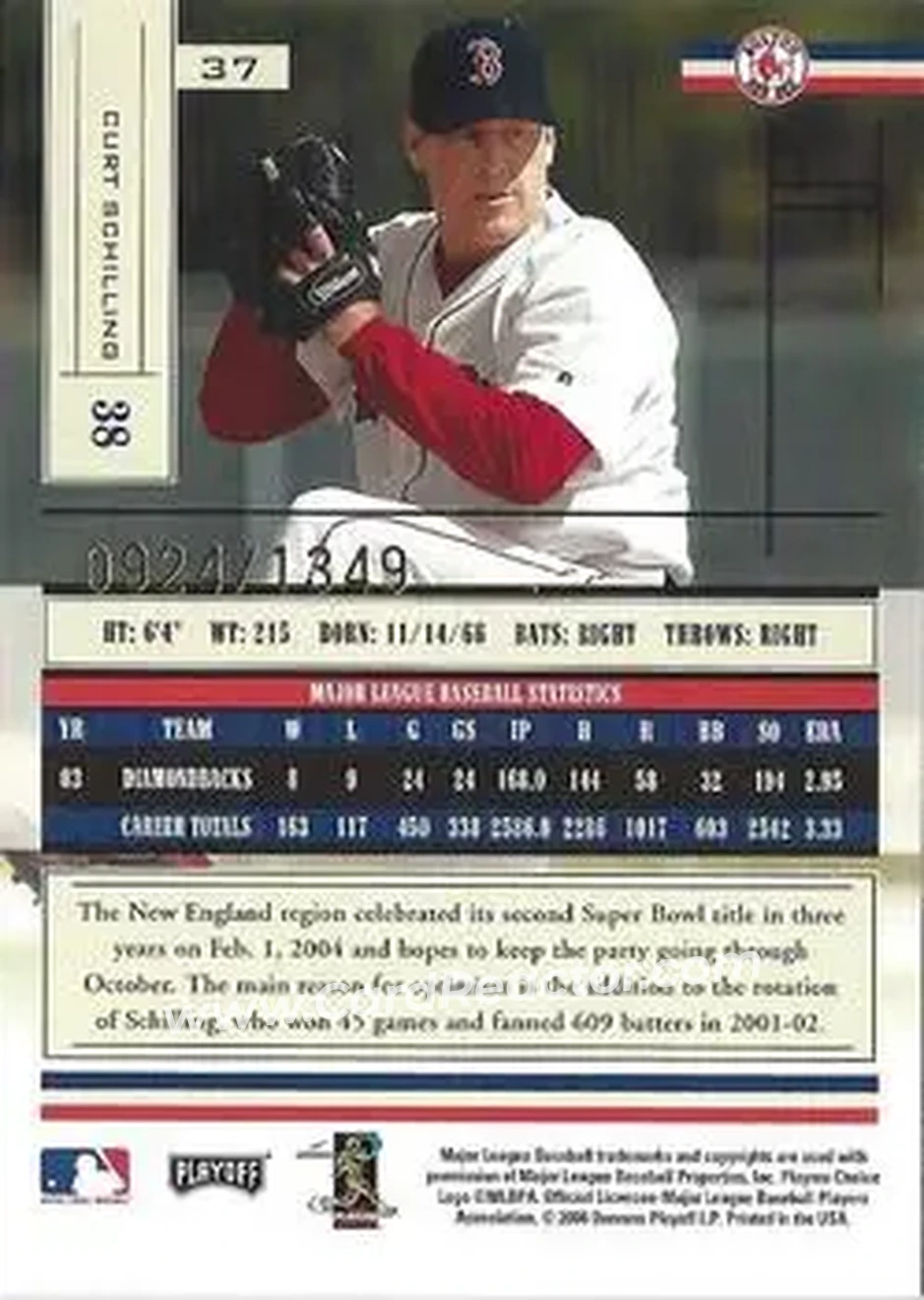 2004 Playoff Absolute Memorabilia #37 - Curt Schilling - Boston Red Sox - Back