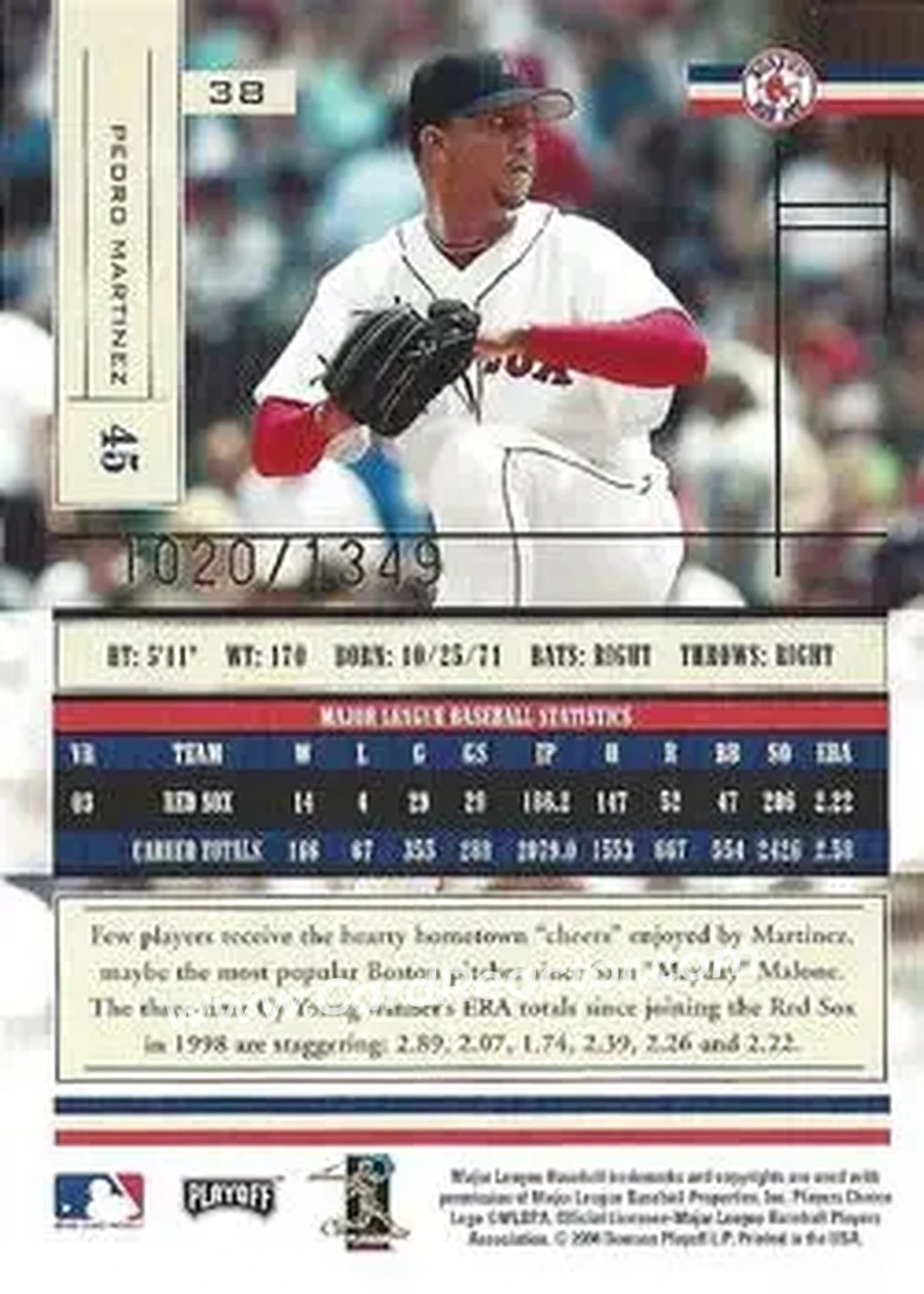 2004 Playoff Absolute Memorabilia #38 - Pedro Martinez - Boston Red Sox - Back
