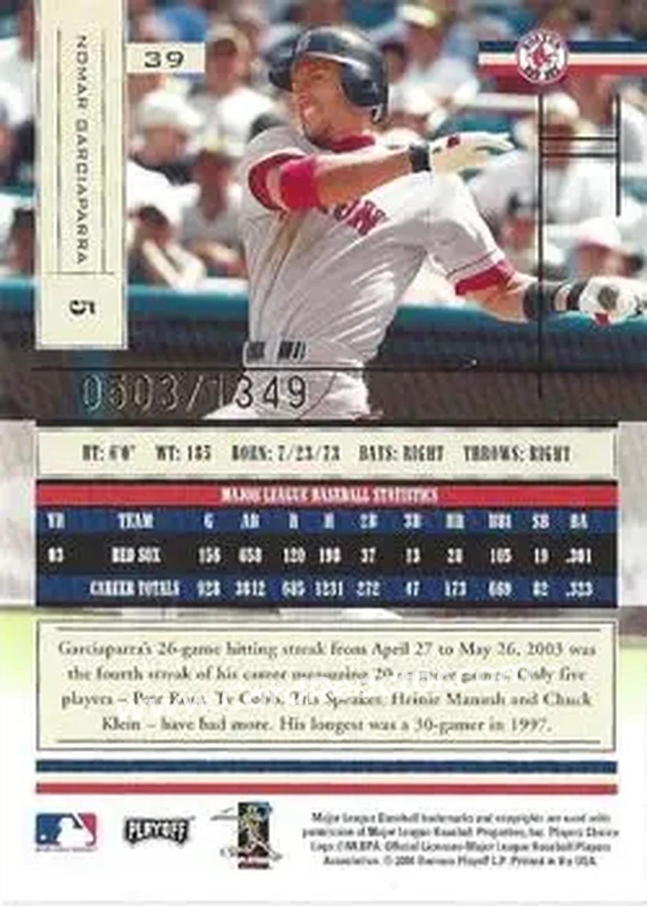 2004 Playoff Absolute Memorabilia #39 - Nomar Garciaparra - Boston Red Sox - Back