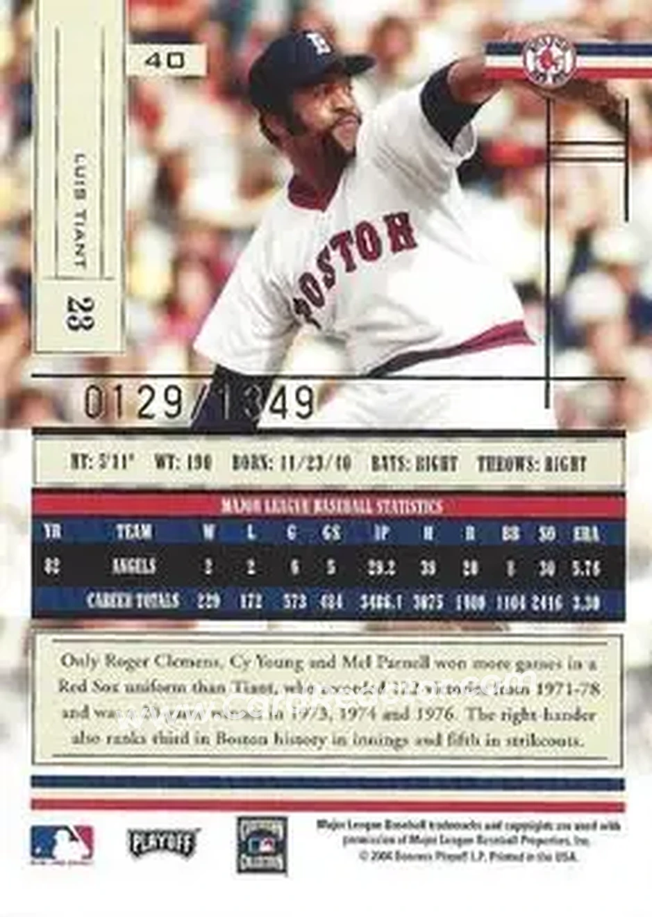 2004 Playoff Absolute Memorabilia #40 - Luis Tiant - Boston Red Sox - Back 2004 Playoff Absolute Memorabilia #40 - Luis Tiant - Boston Red Sox - Back