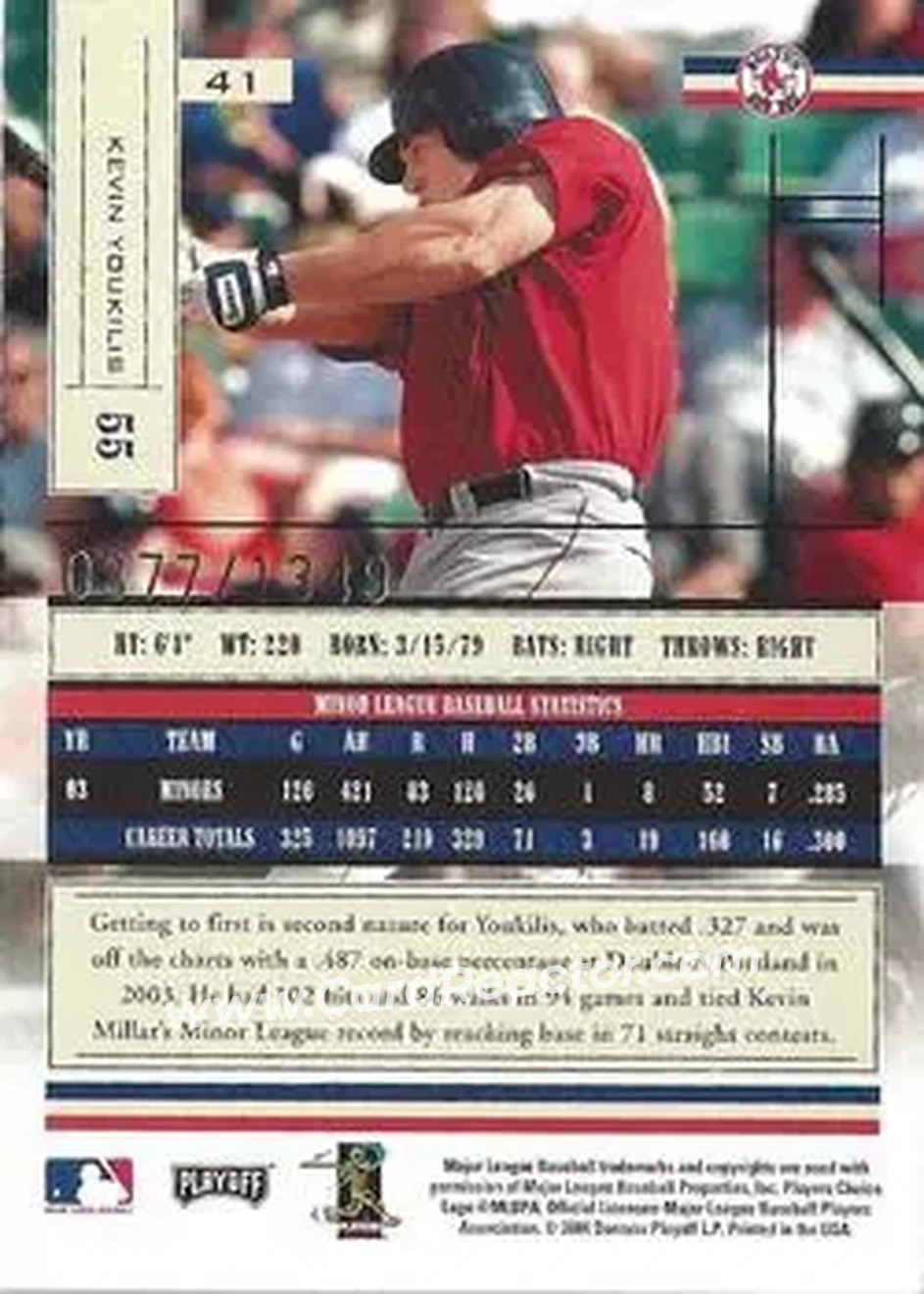 2004 Playoff Absolute Memorabilia #41 - Kevin Youkilis - Boston Red Sox - Back