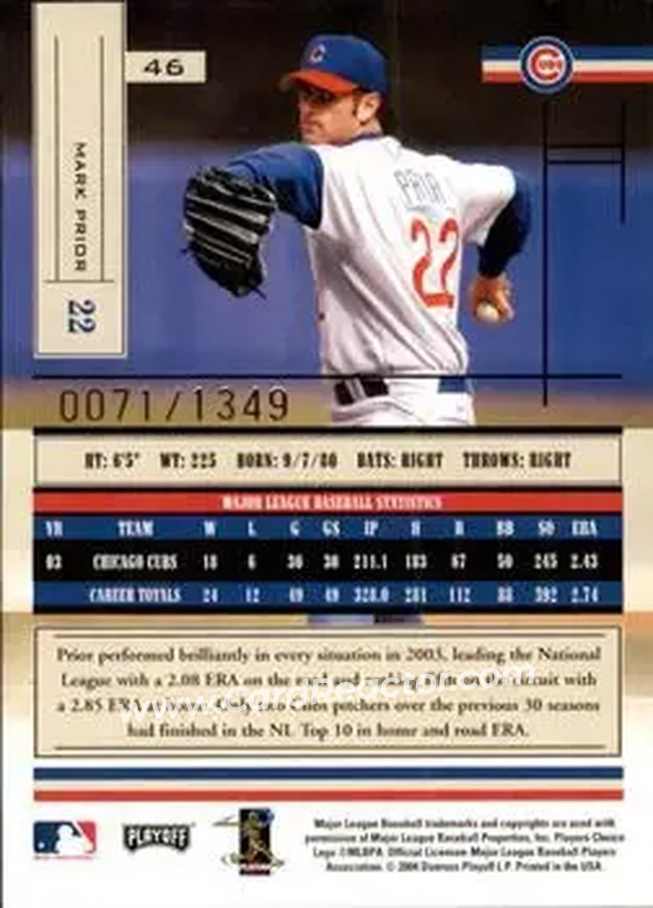 2004 Playoff Absolute Memorabilia #46 - Mark Prior - Chicago Cubs - Back