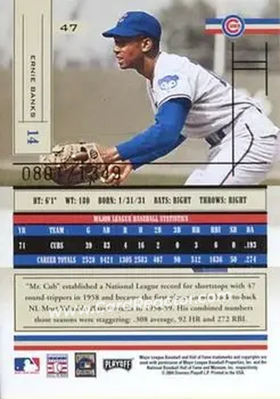 2004 Playoff Absolute Memorabilia #47 - Ernie Banks - Chicago Cubs - Back