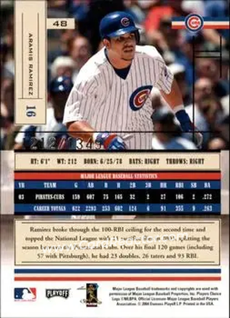 2004 Playoff Absolute Memorabilia #48 - Aramis Ramirez - Chicago Cubs - Back