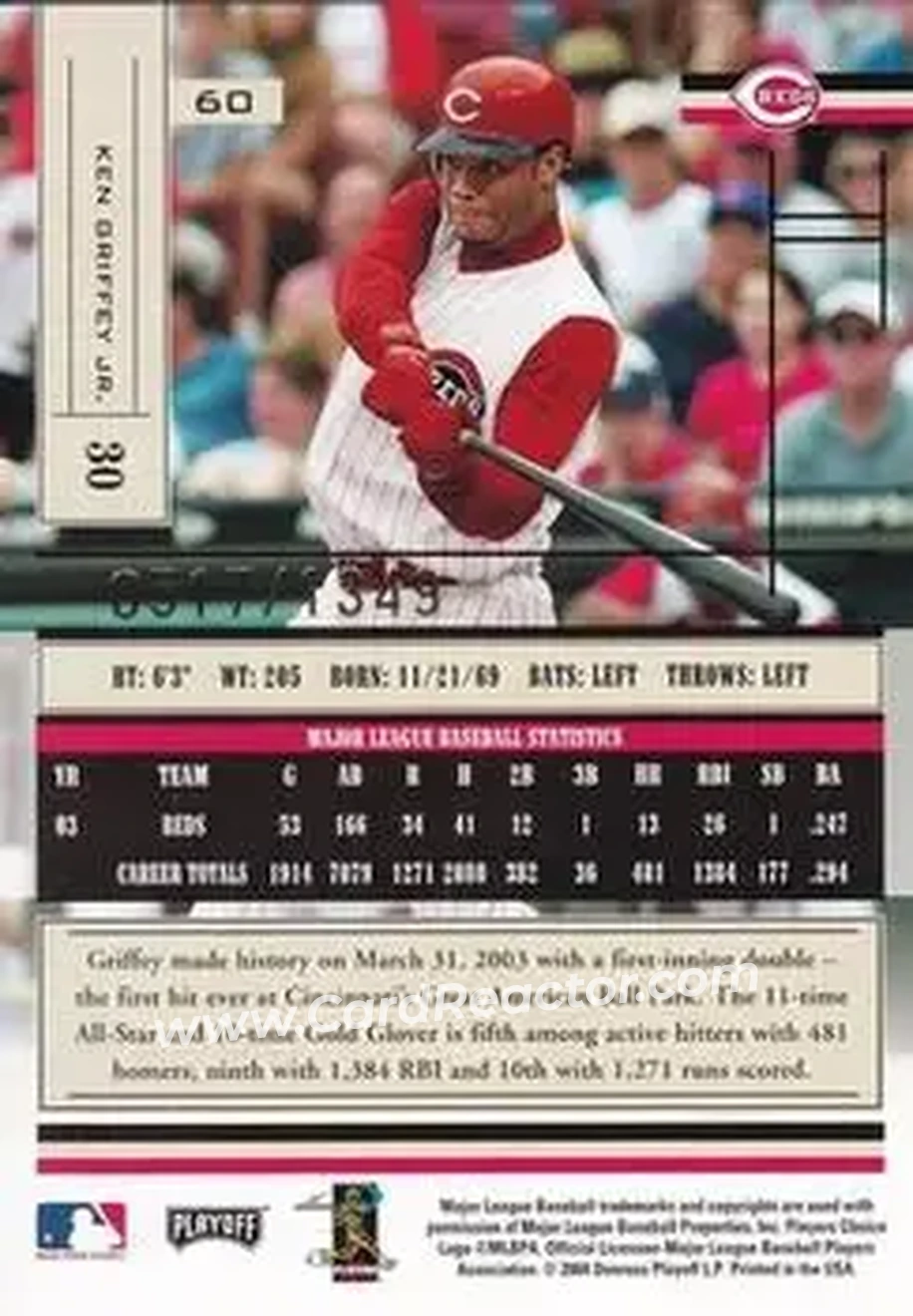 2004 Playoff Absolute Memorabilia #60 - Ken Griffey Jr. - Cincinnati Reds - Back