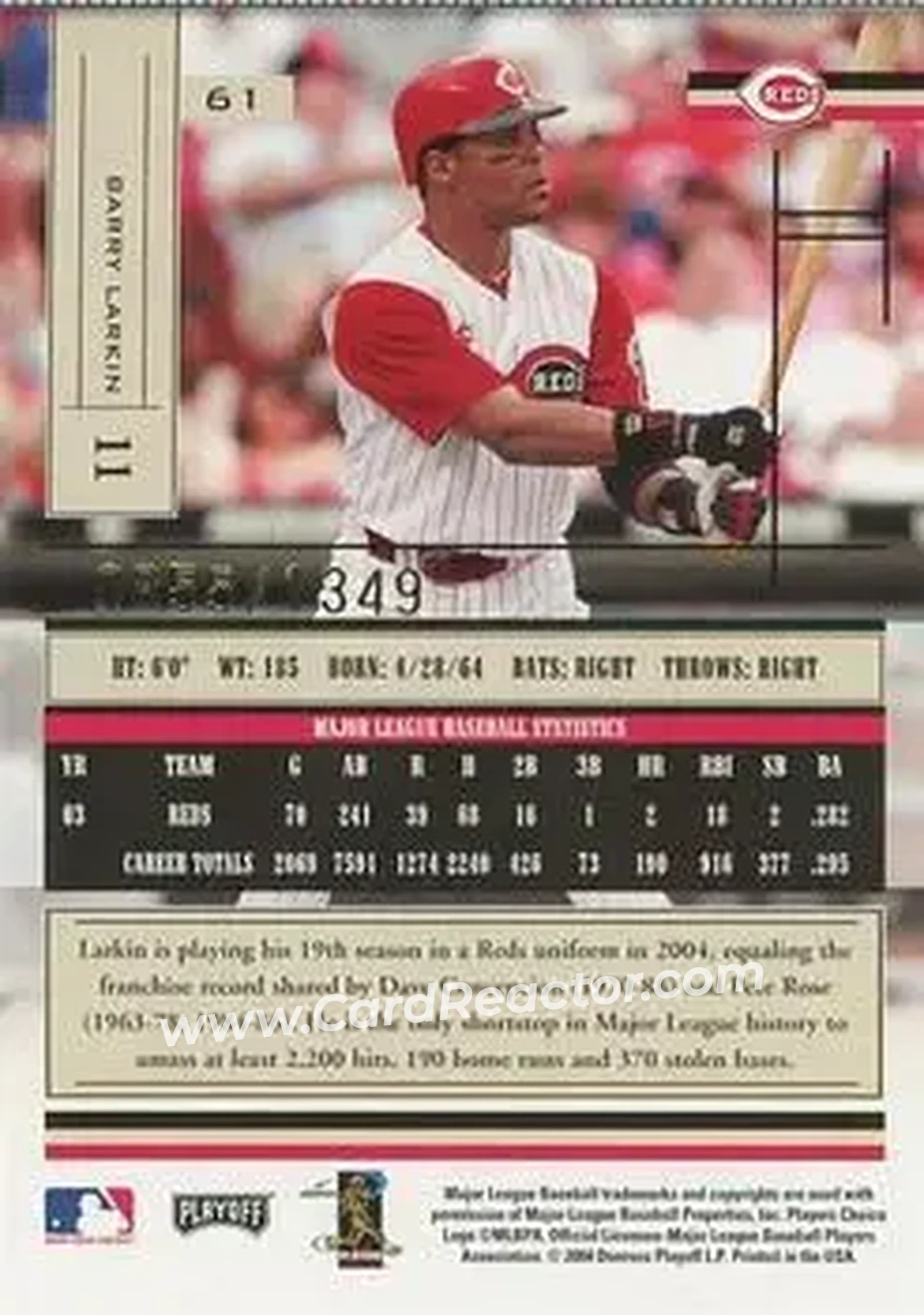 2004 Playoff Absolute Memorabilia #61 - Barry Larkin - Cincinnati Reds - Back