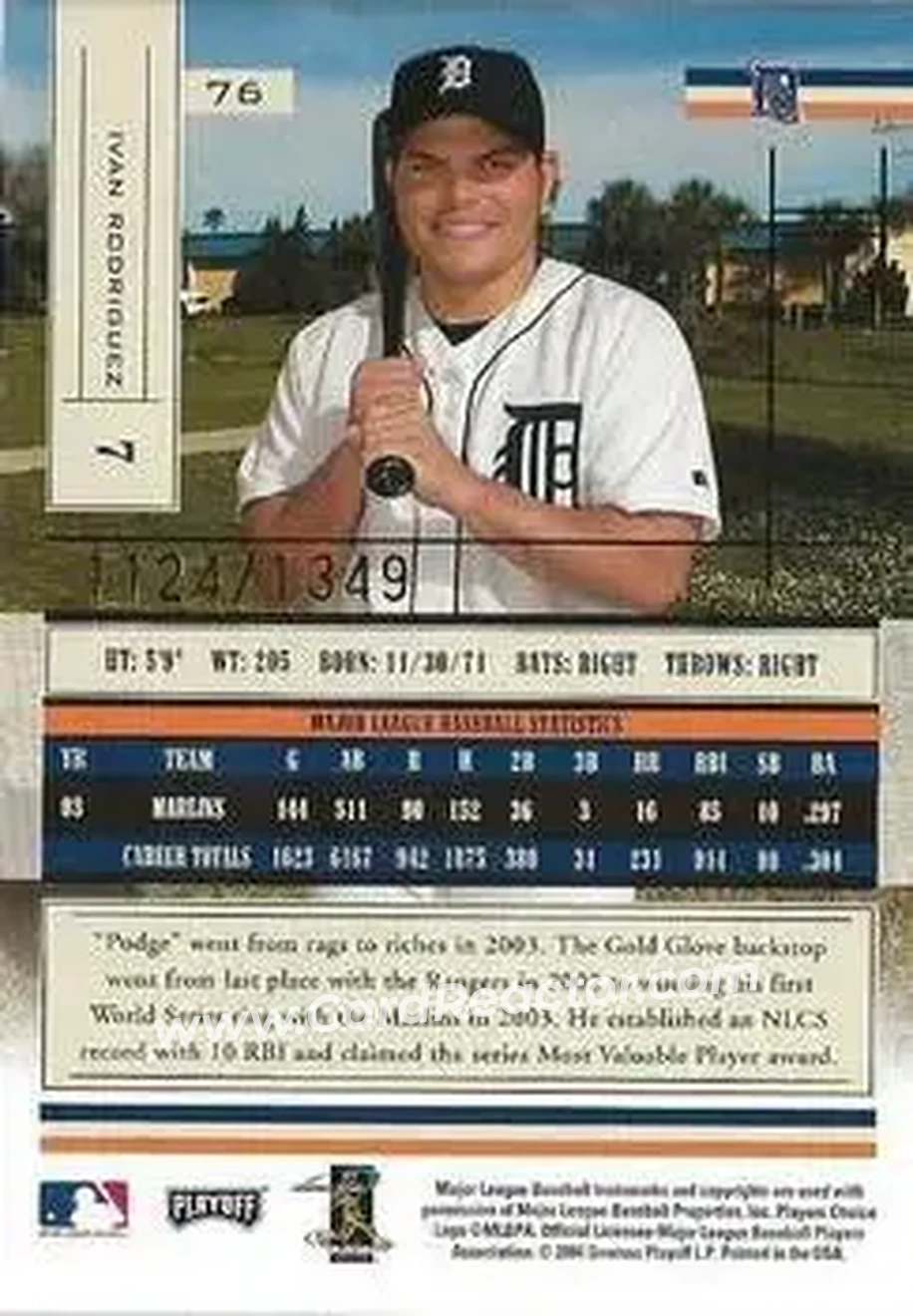 2004 Playoff Absolute Memorabilia #76 - Ivan Rodriguez - Detroit Tigers - Back
