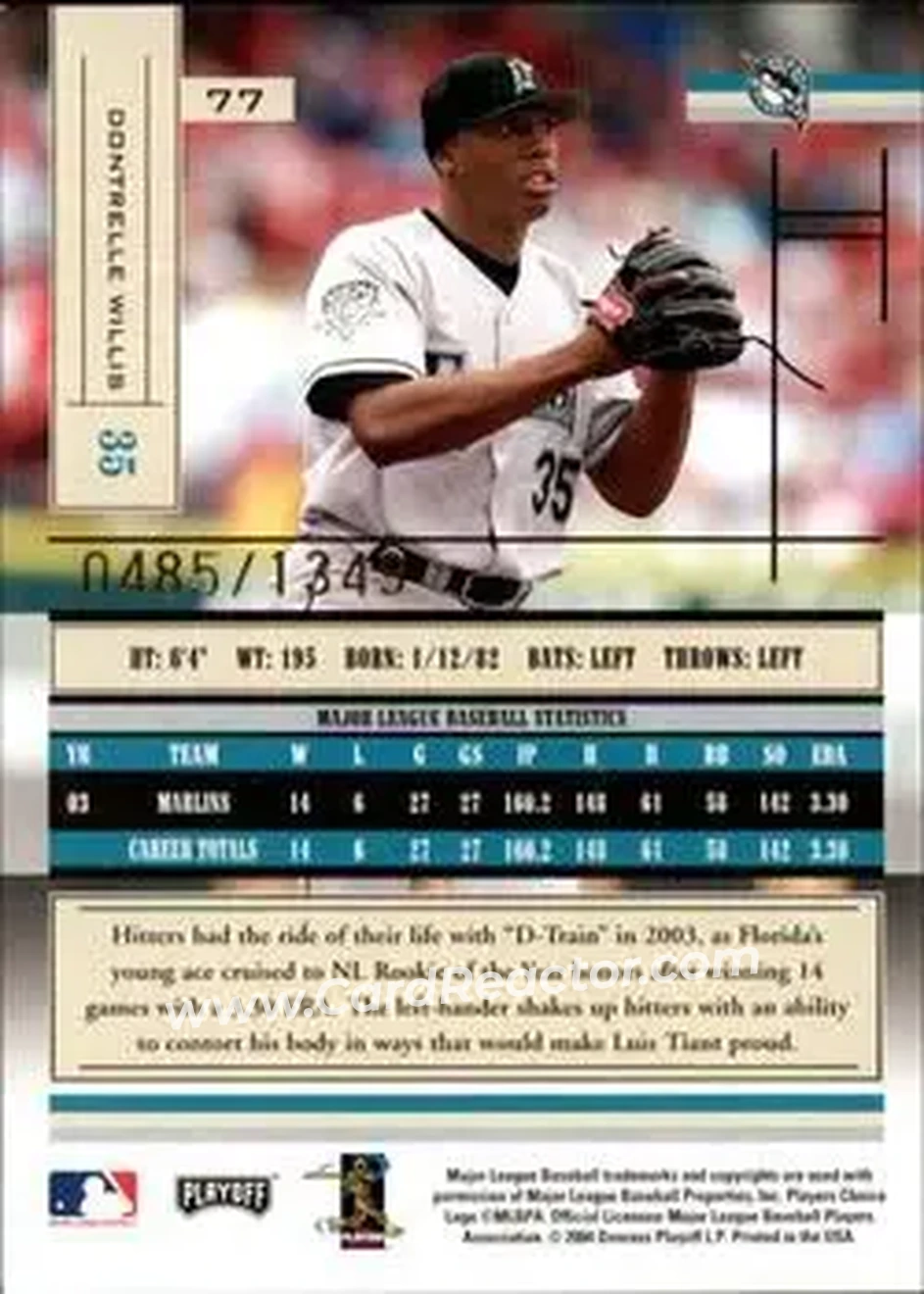 2004 Playoff Absolute Memorabilia #77 - Dontrelle Willis - Florida Marlins - Back 2004 Playoff Absolute Memorabilia #77 - Dontrelle Willis - Florida Marlins - Back