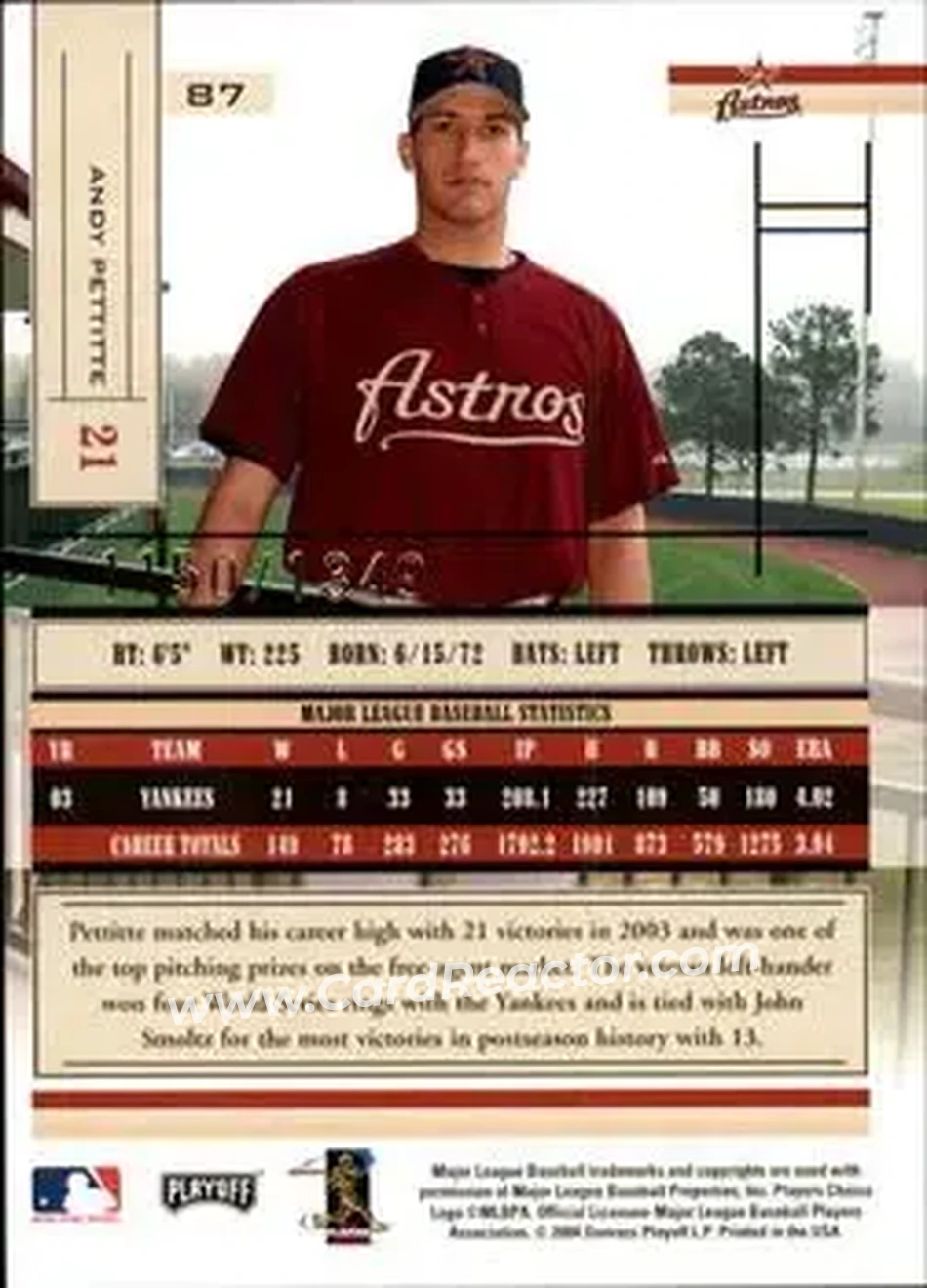 2004 Playoff Absolute Memorabilia #87 - Andy Pettitte - Houston Astros - Back