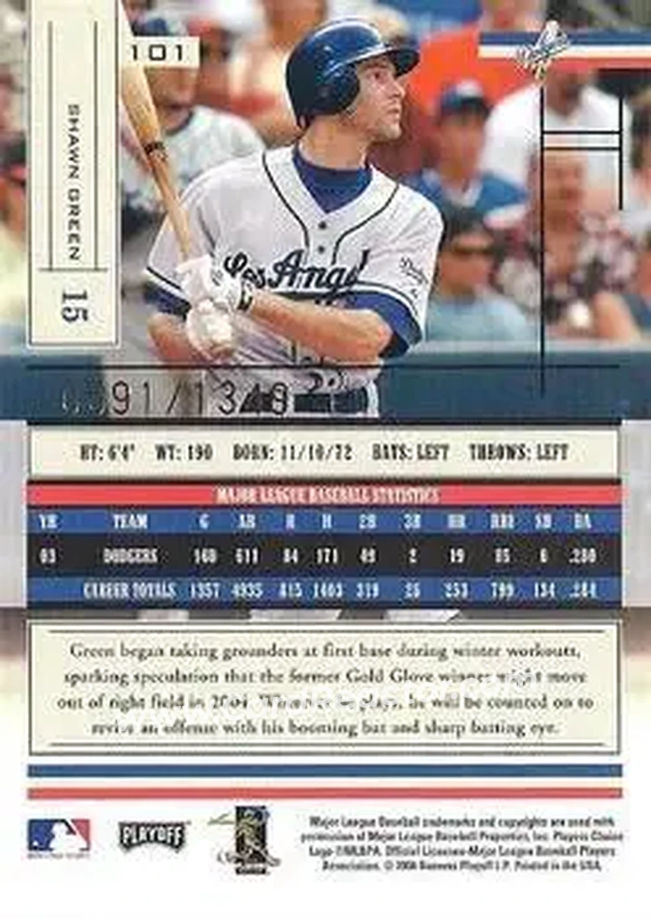 2004 Playoff Absolute Memorabilia #101 - Shawn Green - Los Angeles Dodgers - Back