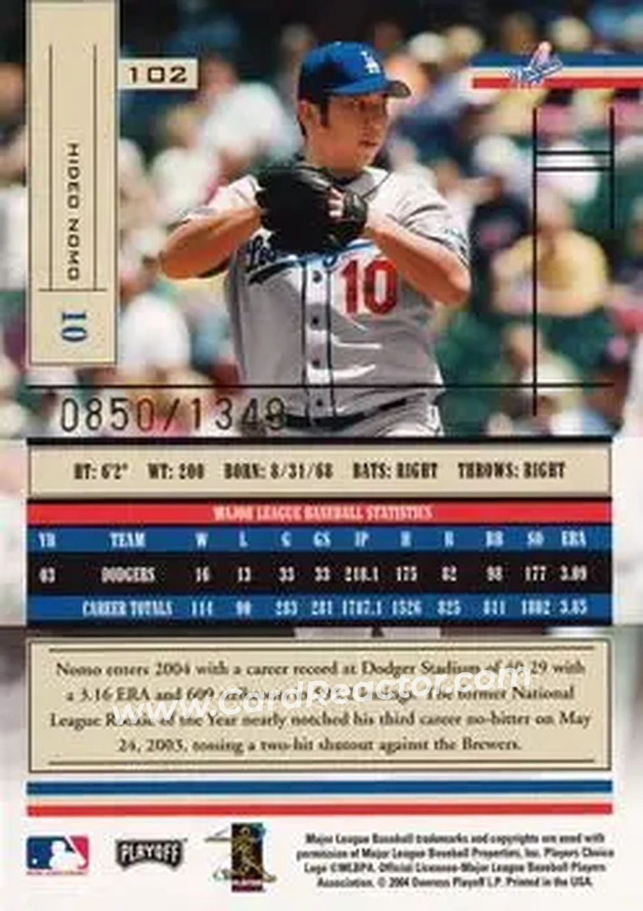 2004 Playoff Absolute Memorabilia #102 - Hideo Nomo - Los Angeles Dodgers - Back