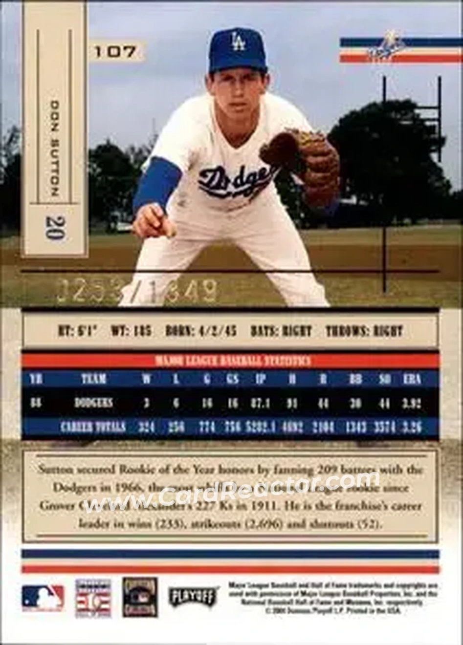 2004 Playoff Absolute Memorabilia #107 - Don Sutton - Los Angeles Dodgers - Back